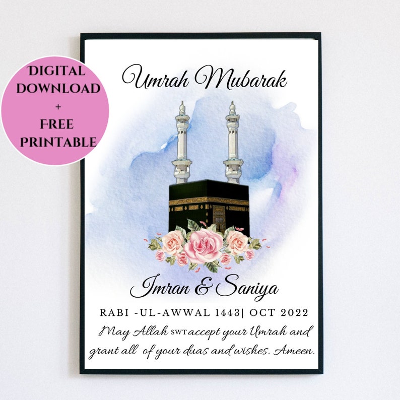 Umrah Mubarak Personalized Custom Floral Islamic Printable Greeting ...