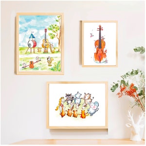 Aquarell-Illustration Musik Kinderplakat Musikinstrumente Tiere