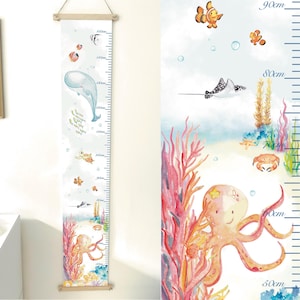 Toise à l’aquarelle aquatique personnalisable Mer Océan Tableau échelle croissance mètre mural Baleine cadeaux de naissance chambre d’enfant