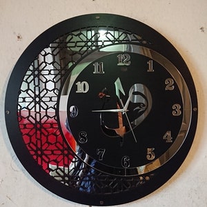 Islamic Wooden Wall Clock - 15.7 Inches - Gold Mirror & Black - Personalized for Muslim Homes - Perfect Housewarming Gift