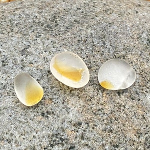 Seaglass with yellow accent - Stunning & rare - 3 piece collection - lovely eco gift - jewellery making - art craft - collectors pieces
