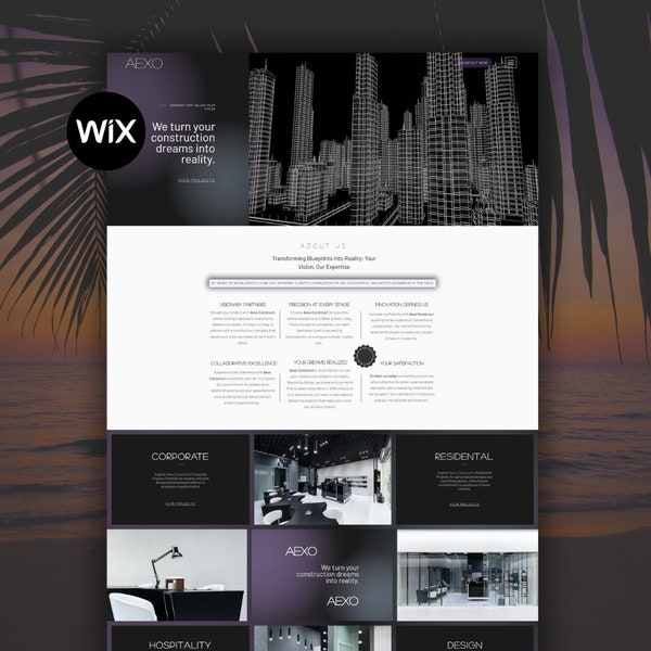 Premium construction business WIX website template, perfect for contractors, project managers, architects, renovators. Wix Theme Designs