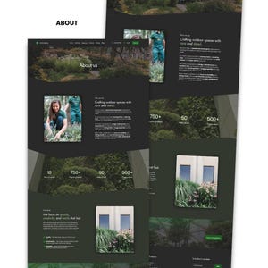 Landscaping Wix website template About page preview with company story, values, service statistics, and team imagery.