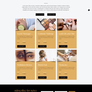 May include: A website for a beauty salon called Glow Academy. The website features images of different beauty services offered, including facial massage, contour makeup, lash lift and tint, definition brows, bridal hair, and manicure. The website also includes a call to action to join the academy.
