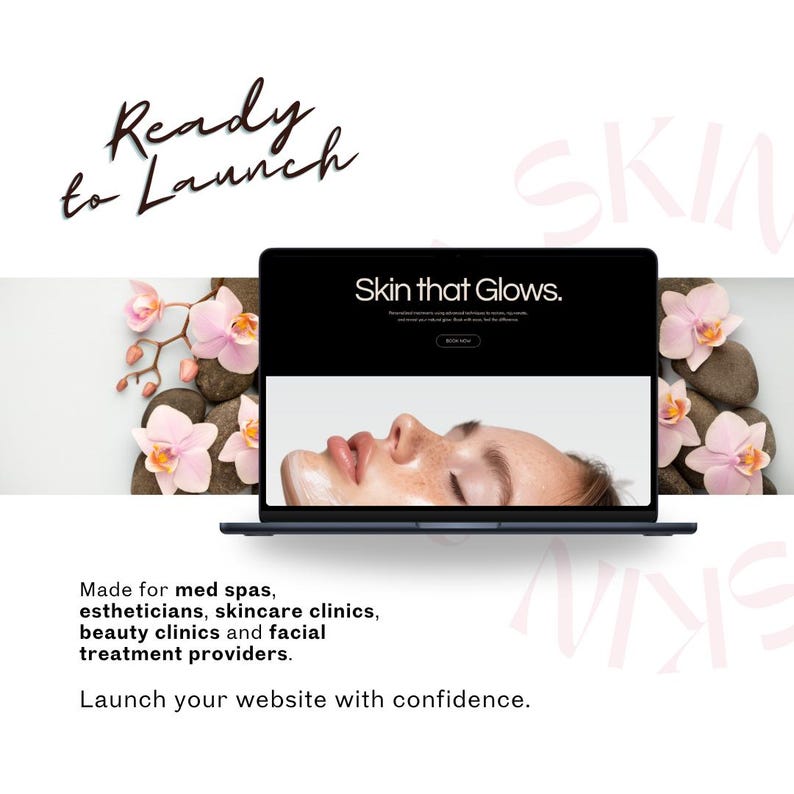 Med spa and esthetician Wix website template preview with launch-ready design for med spas, skincare clinics, beauty clinics and facial treatment providers.