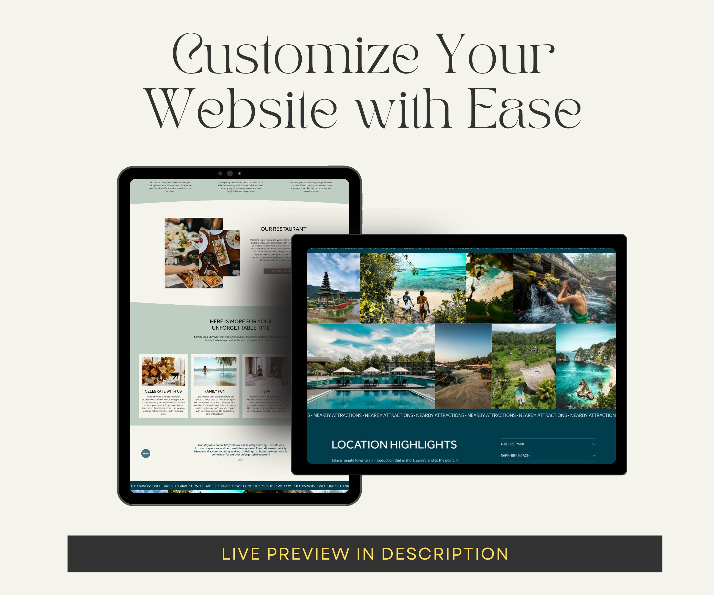 Squarespace Rentals site Template, for Guest Houses, Services, site Template