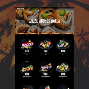 Plantilla de sitio web de Squarespace para bares de sushi, comida para llevar y entrega a domicilio / Diseño de una página / Fácil de personalizar