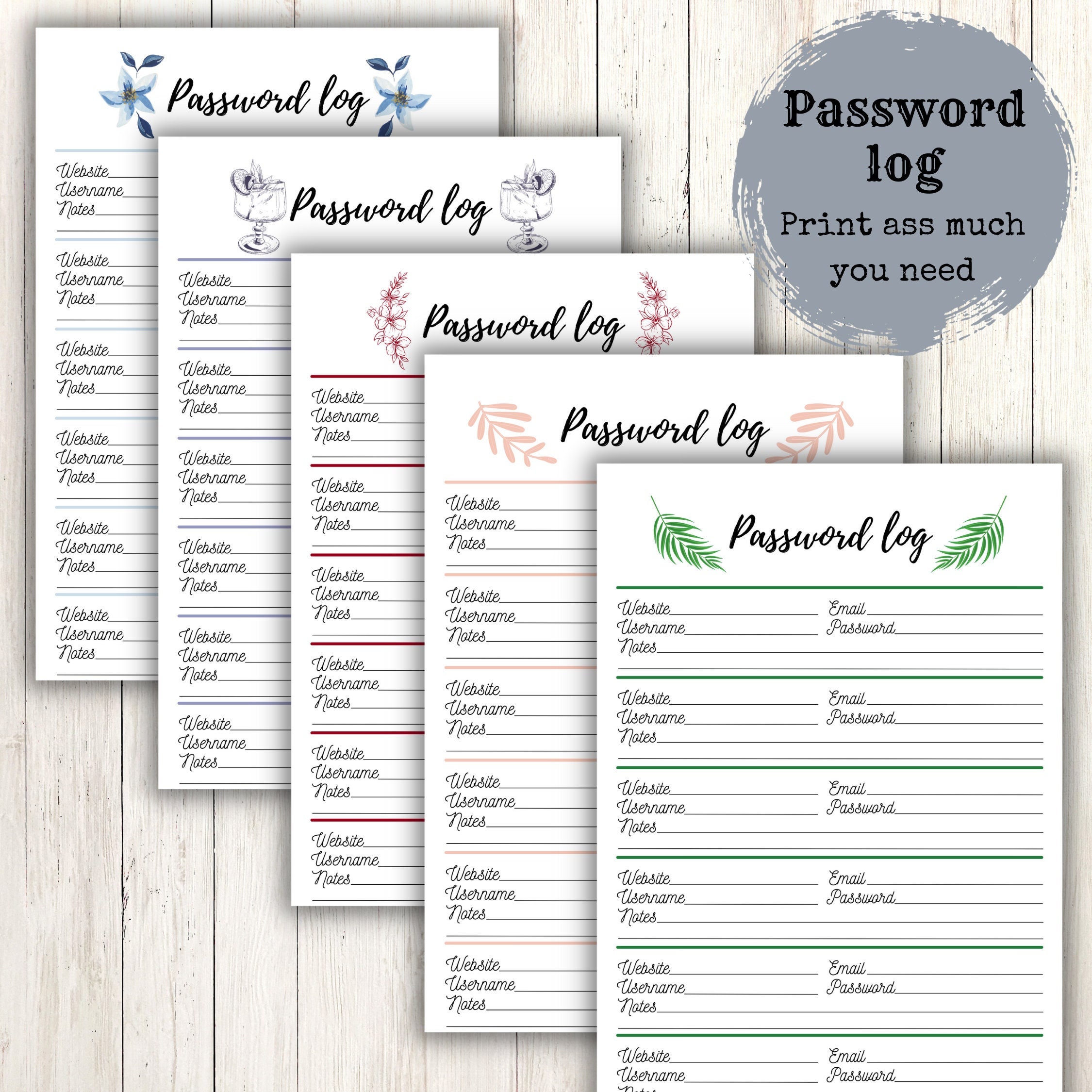 Printable Password Tracker / Password Log and Keeper / Digital Download ...