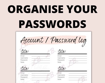 Printable Password Cheat Sheet | Account Log | Personal Password Diary | Digital File | Instant Download