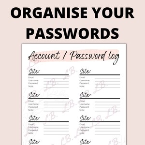 Printable Password Cheat Sheet | Account Log | Personal Password Diary | Digital File | Instant Download