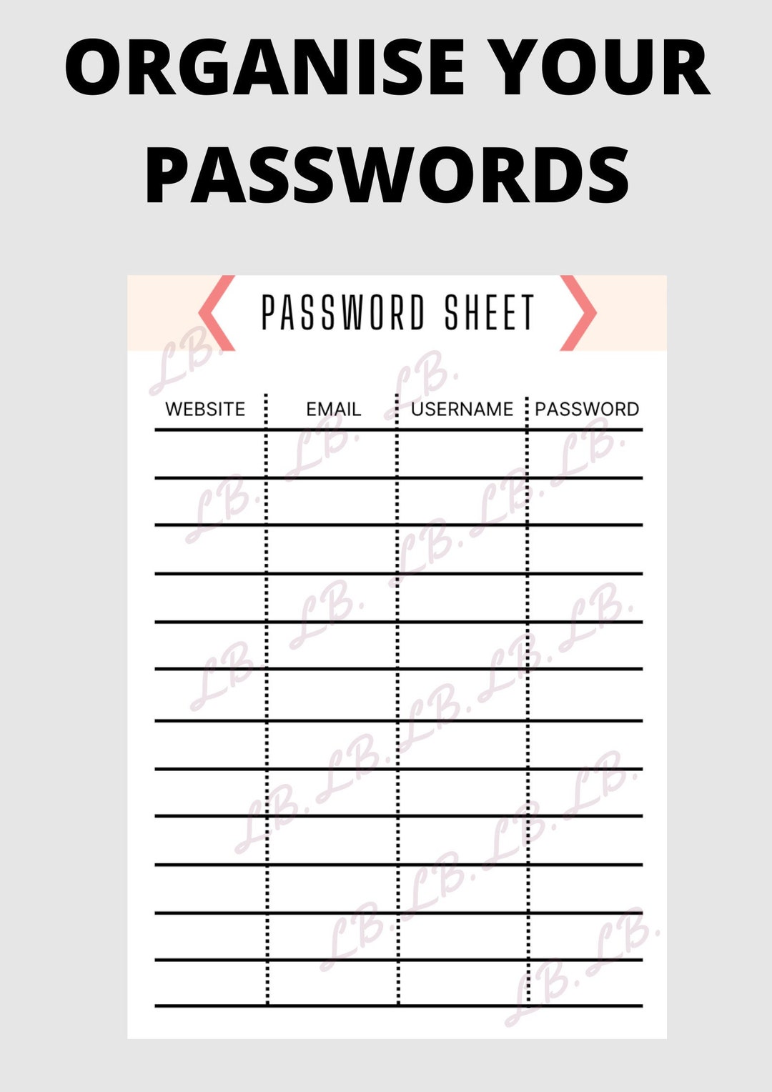 Printable Template | Password Log | Account Detail Sheet | Personal ...