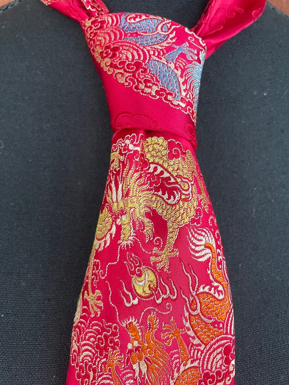 Vintage Japanese Brocade Dragon Silk Necktie - image 2