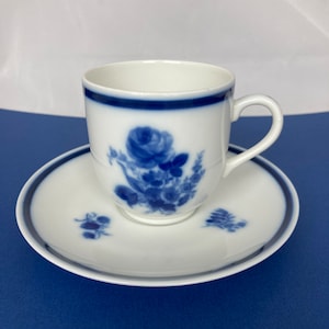 Mosa Maastricht Holland Vintage Porcelain Cup & Saucer, Blue Roses Flowers Design, mosa, blue, roses,