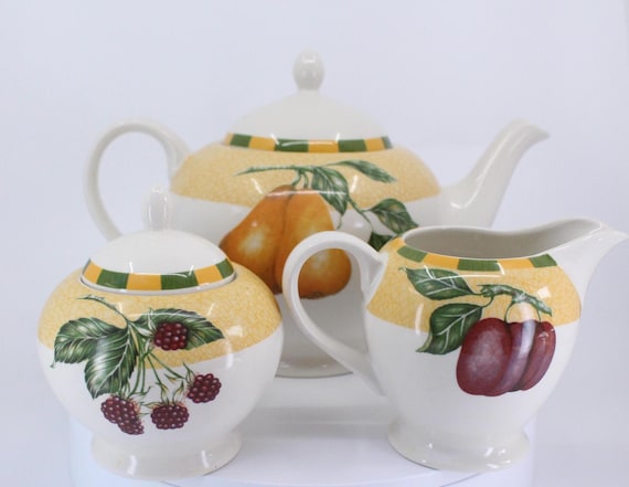 Churchill Somerset Fruit Staffordshire Coffee Tea Pot Sugar and 