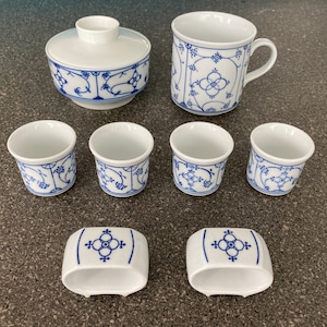 Blau Saks napkin ring, cup, sugar bowl with lid