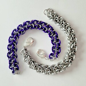 Vipera Berus Chainmaille Bracelet, Bright Aluminum / Aluminum & Purple