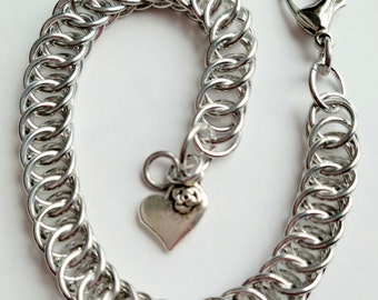 Half Persian 4 in 1 Bracelet with Heart Charm (optional), Aluminum, Unisex