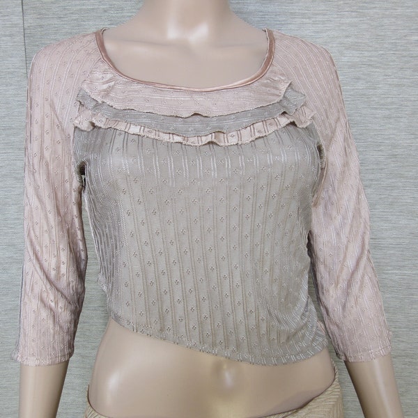 One of the kind asymmetric stretch viscose asymmetric crop top with raglan sleeves