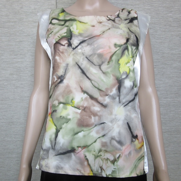 One of the kind sleeveless hand-painted silk ant satin top