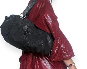 US Tax Free / Borsa a tracolla vintage THIERRY MUGLER anni '90 y2k nera e argento scintillante Silver Star / rave grunge punk neutro sovversivo anni 2000