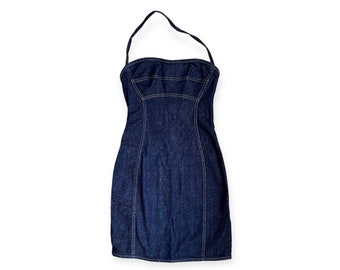 Vintage 2000's Denim Halter Dress by Guess - Small - Etsy