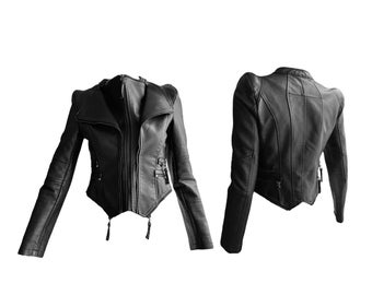 US Tax Free | French Vintage Black Vegan Leather Jacket with Zipper Detailing | size XS | rave grunge punk cyber futuristic 00s 2000s
