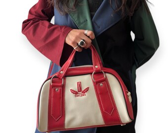 US Steuerfrei | DIESEL 00s Vintage Weiße und Rote Leder Sportliche Designer Umhängetasche Schultertasche | Rave Grunge Cyber Subversive 90er Jahre y2k 2000er Jahre