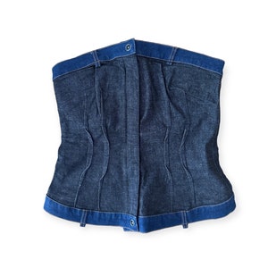 COP COPINE Vintage anni &#39;90 Y2k senza spalline in cotone blu denim corsetto Top / taglia S M / rave grunge cyber neutral sovversivo nozioni di base 00s 2000s
