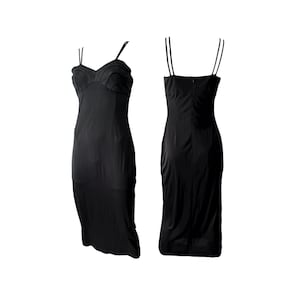 Abito vintage anni &#39;90 y2k Maxi Long Slip nero con doppie spalline e spacco laterale / taglia XS / minimal grunge neutro punk goth glam anni &#39;00 2000