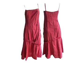 US Tax Free | 2000s FRENCH VINTAGE y2k Red Cotton Asymmetric Dress with Belt | fairy grunge dystopian futuristic subversive 90s 00s