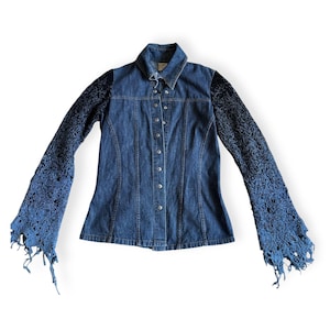 LEGATTE Save The Queen Rara giacca vintage in denim blu anni &#39;90 y2k / boho streghe fata festival anni 2000 2000