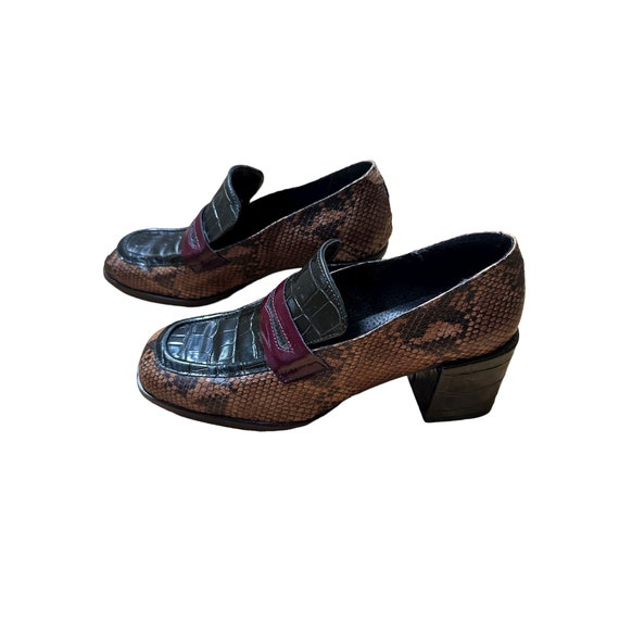 Vintage Patchwork Multi Colour Multi Print Block Heel Square