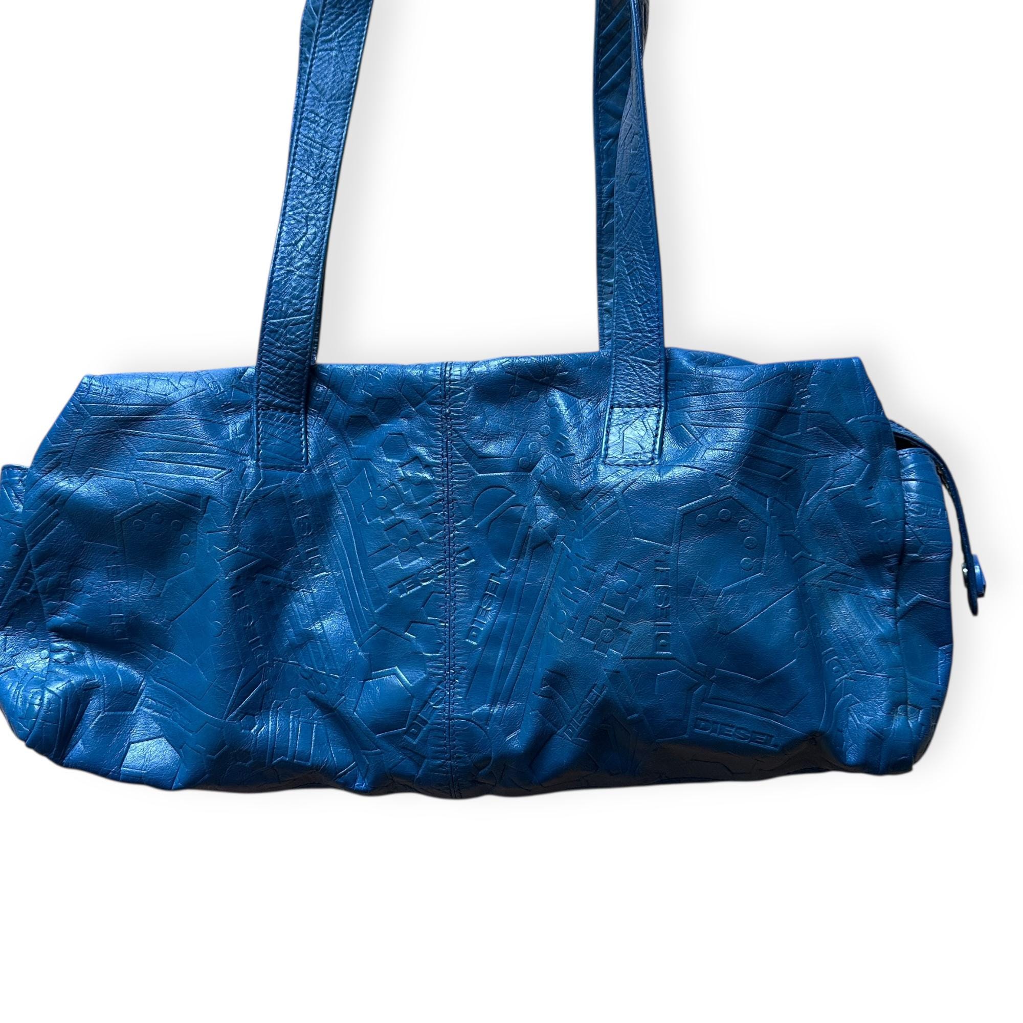DIESEL Rare Vintage Archive 90s Y2k Blue Leather Shoulder