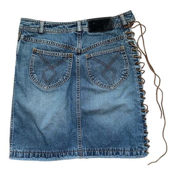 PLEIN SUD Vintage 90s Y2k Mini Denim Skirt Open o… - image 3