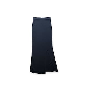 KENZO Vintage anni &#39;00 Maxi gonna elastica in lana nera con spacco / minimal rave gorpcore grunge clubkid punk distopico futuristico neutro anni &#39;90 y2k