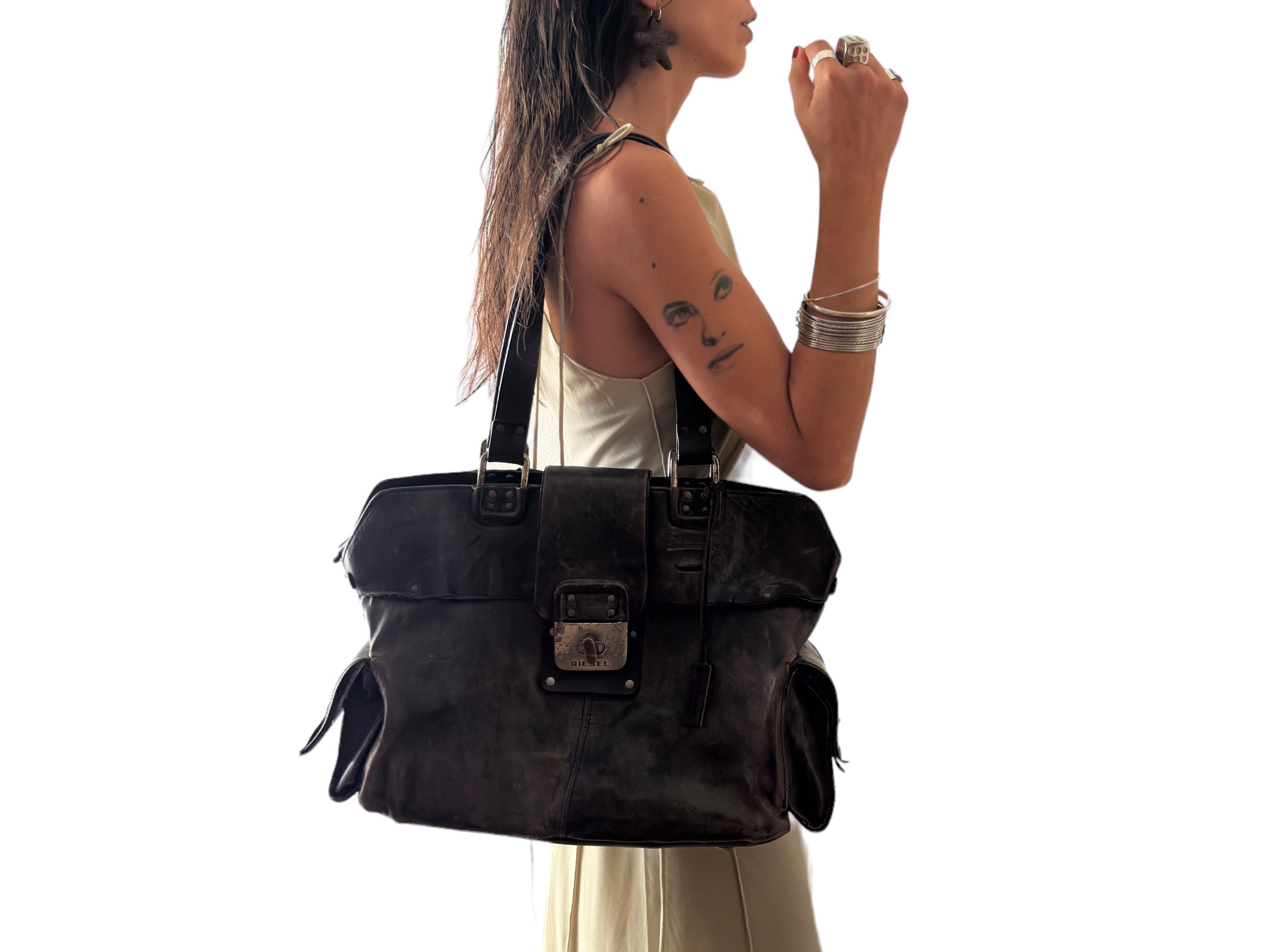 DIESEL 2000s Vintage Extremely Rare Leather Brown Shoulder