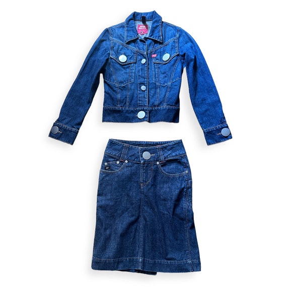 MISS SIXTY Vintage 90s Y2k 2 Piece Set Blue Denim Skirt and Jacket  