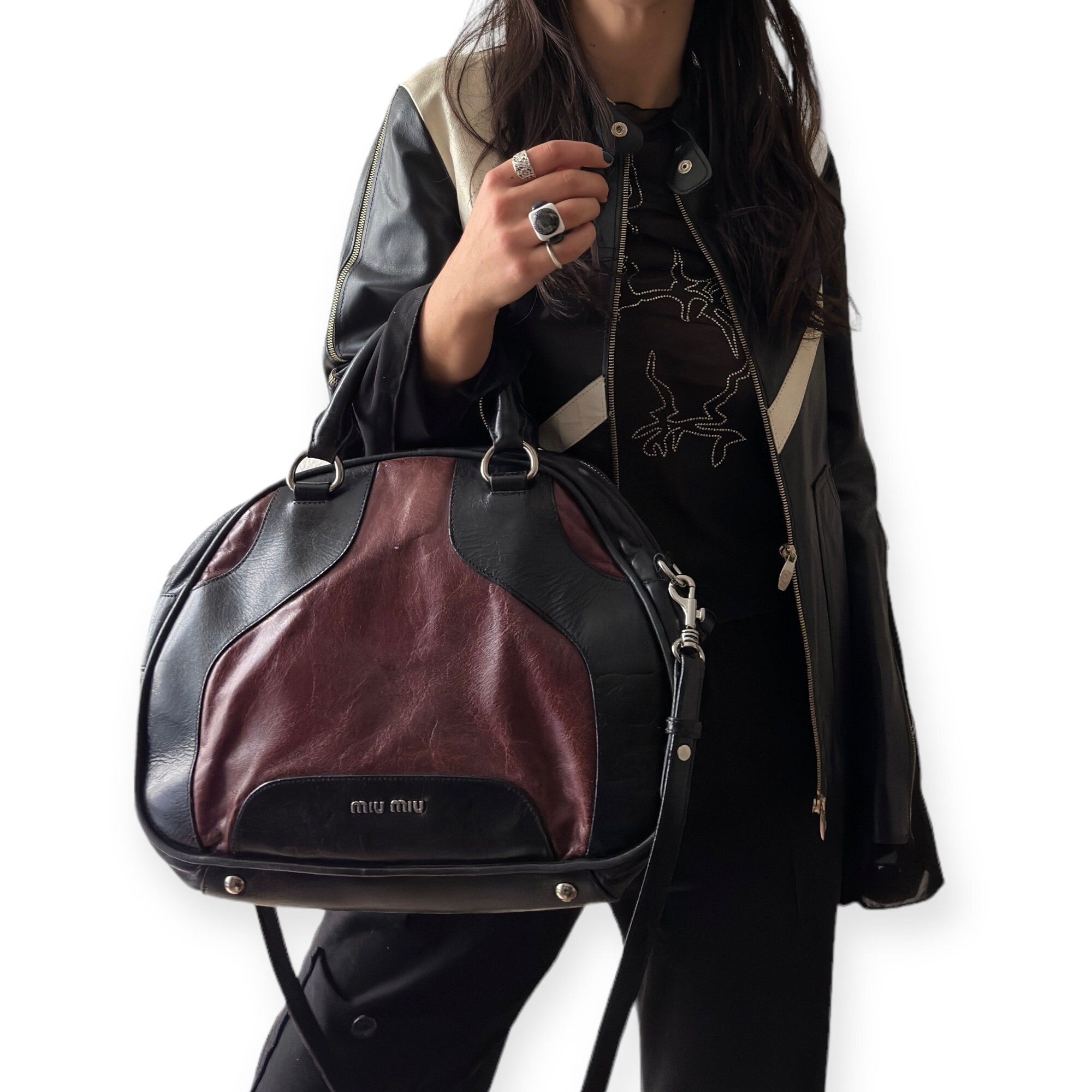 MIU MIU Vintage 00s Y2k Bowling Crossbody Hand Bag | Black MIU MIU Vintage 00s Y2k Bowling Crossbody Hand Bag | Black