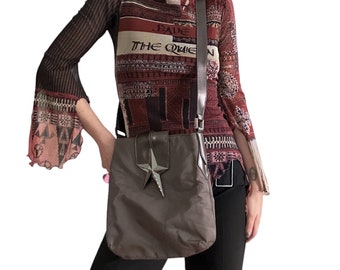 US Tax Free | THIERRY MUGLER Brown Vintage 90s y2k Nylon Crossbody Bag w/ Silver Star | rave grunge punk cyber subversive 00s 2000s