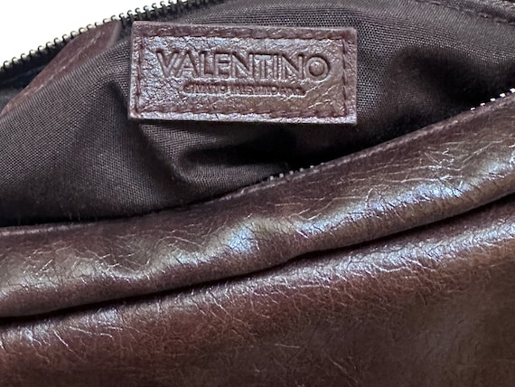 VALENTINO Vintage 2000s Y2k Brown Leather Baguette Bag With Logo