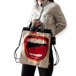 DESIGUAL Extremely Rare 90s y2k Deadstock mouth screaming print graphic photo Vintage bag | rave grunge punk cyber dystopian futuristic 2000