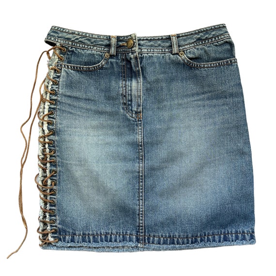 PLEIN SUD Vintage 90s Y2k Mini Denim Skirt Open o… - image 2