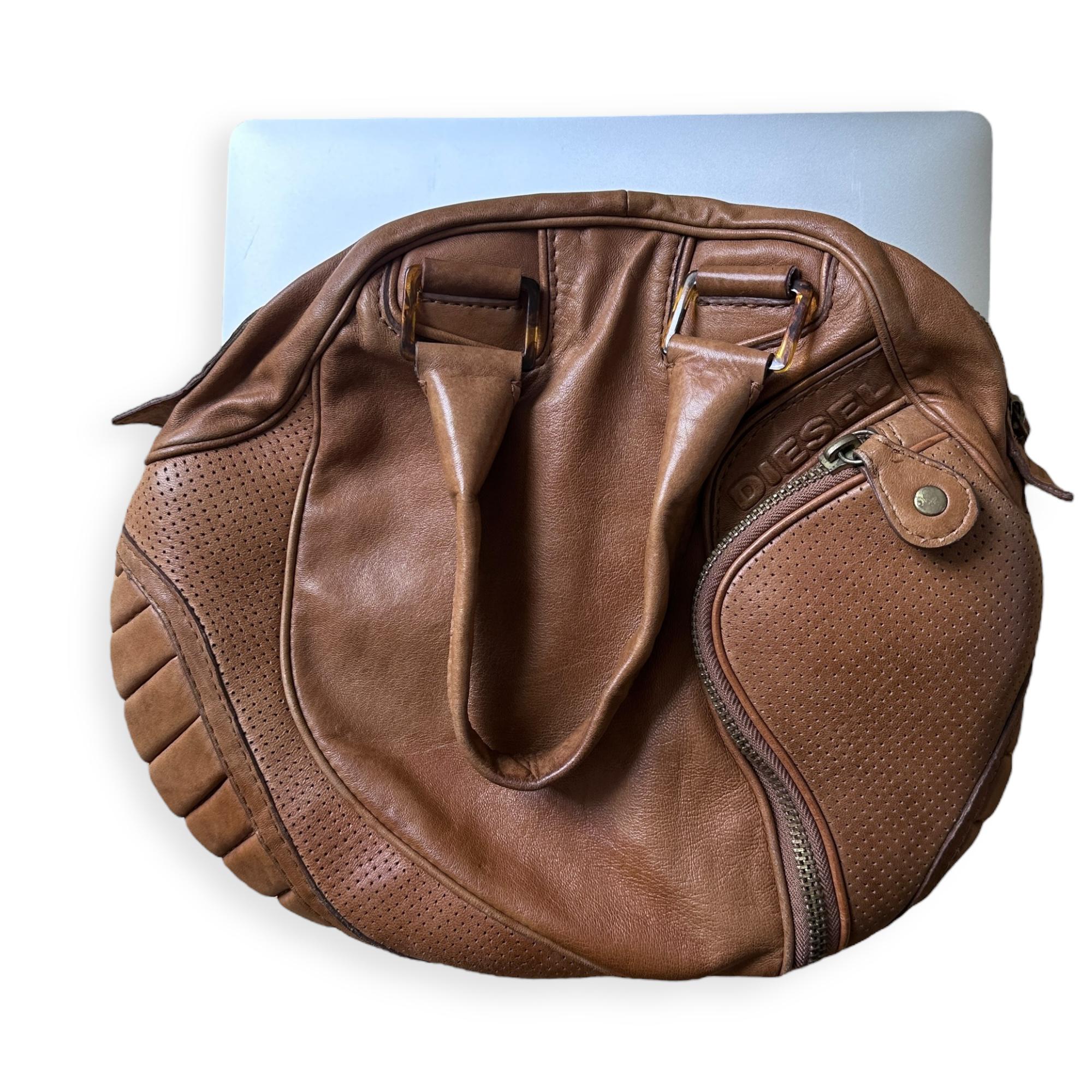 バッグ DIESEL Archive Brown Shoulder Bag 2000s DIESEL Brown Canvas Womens Shoulder Bag Leather Logo 00s Y2k