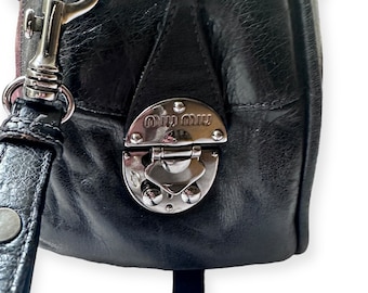 バッグ 00s miu miu leather hand bag archive y2k MIU MIU AW2000s Archive Hand Bag Y2K Vintage Blue Black
