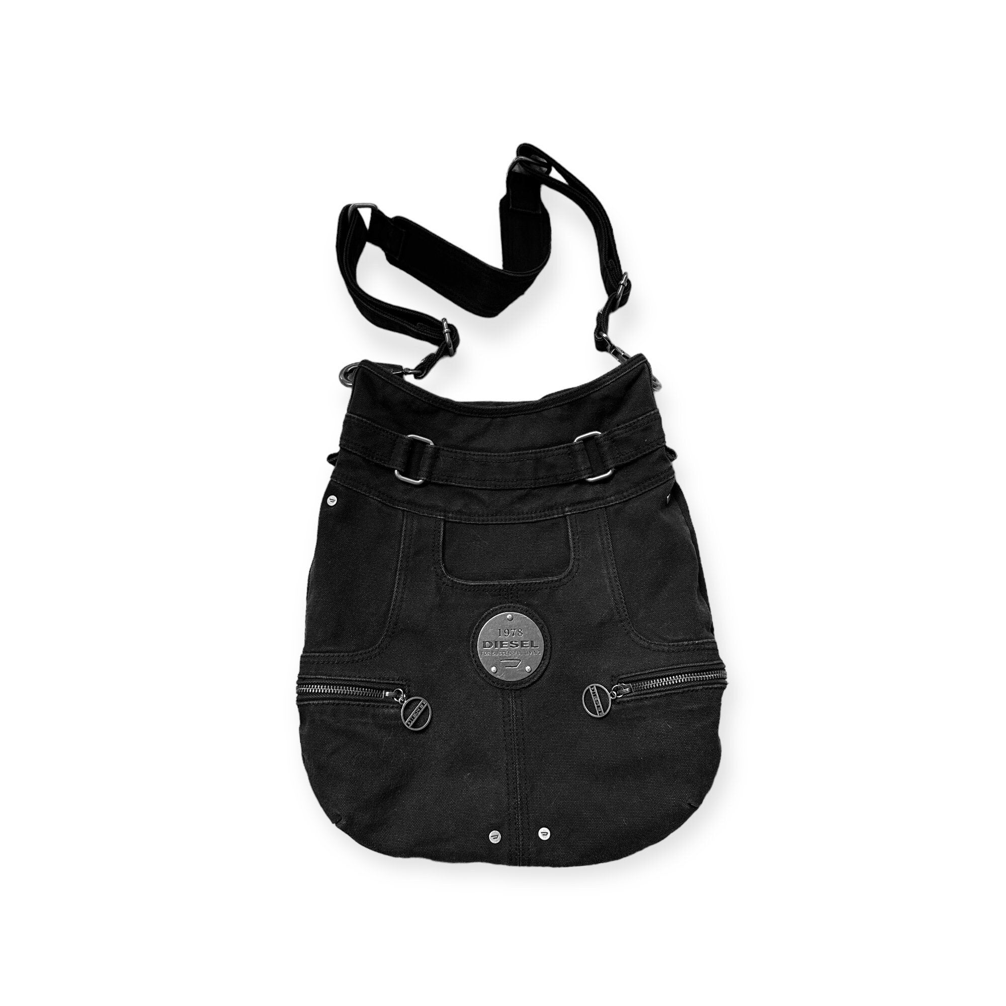 DIESEL Vintage Archive 2000s Y2k Black Denim Utility Crossbody Bag