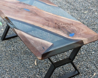 Made to order walnut epoxy resin coffee table, live edge table