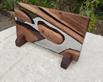 Live edge epoxy resin magnetic knife catcher of walnut wood, made to order