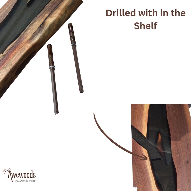 Handmade Walnut & Epoxy Resin Floating Wall Shelf Drilled mount