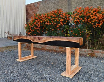 Fireplace mantel of walnut wood and epoxy resin, custom order