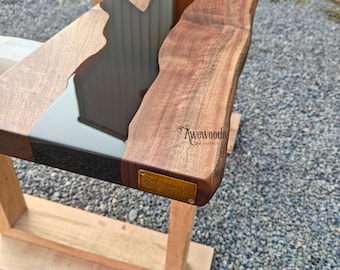 Handmade Walnut Wall Shelf: Black Epoxy Resin, Live Edge (36 x 10 Inch)